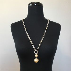 Long Faux Pearl Pendant Statement Necklace
